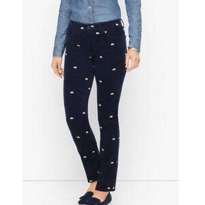 Talbots Corduroy Straight Leg Pants Polar Bear Embroidered Navy Blue Womens Sz 8
